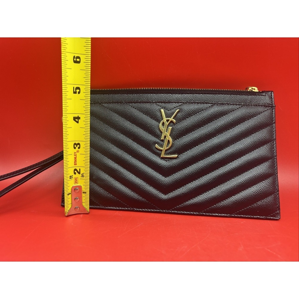 Saint Laurent Black Matelasse Gold Logo Wristlet Clutch - Picture 14 of 14
